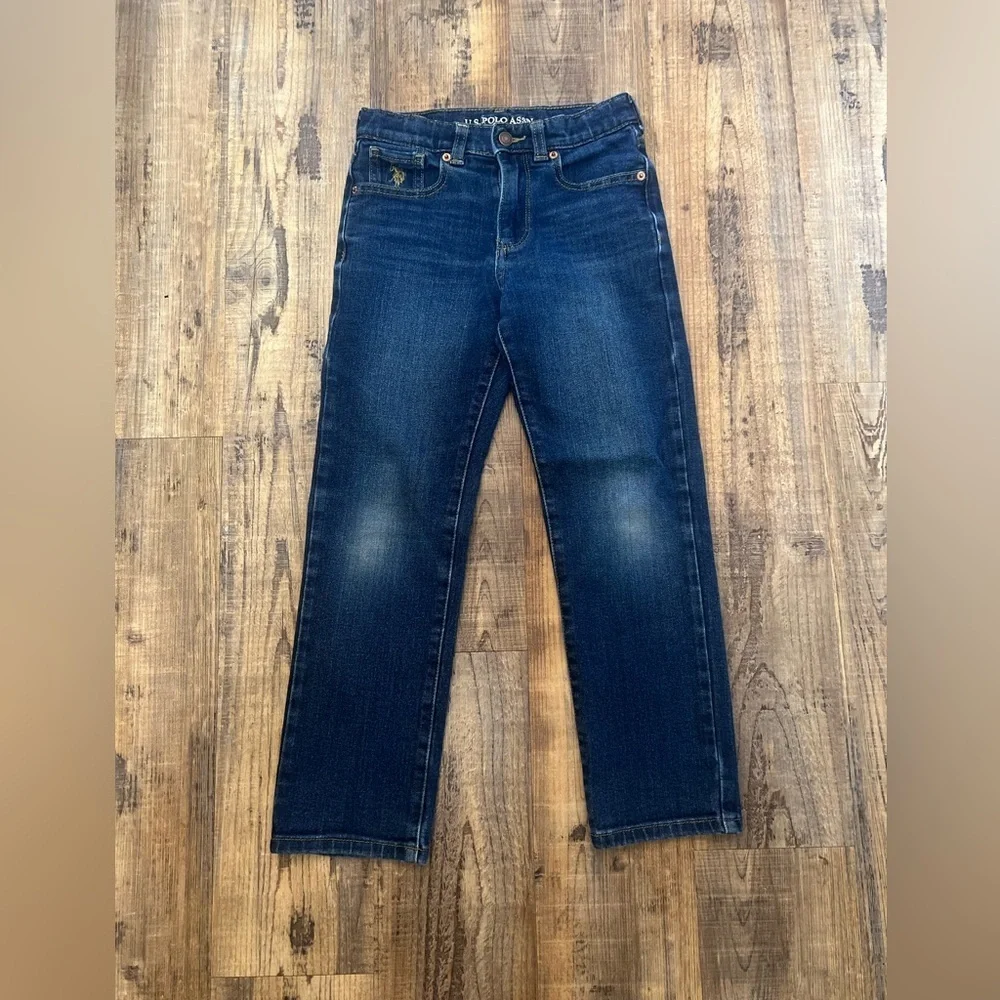US Polo Assn. Boys Dark Wash Straight Leg Jeans Adjustable Waist Size 7